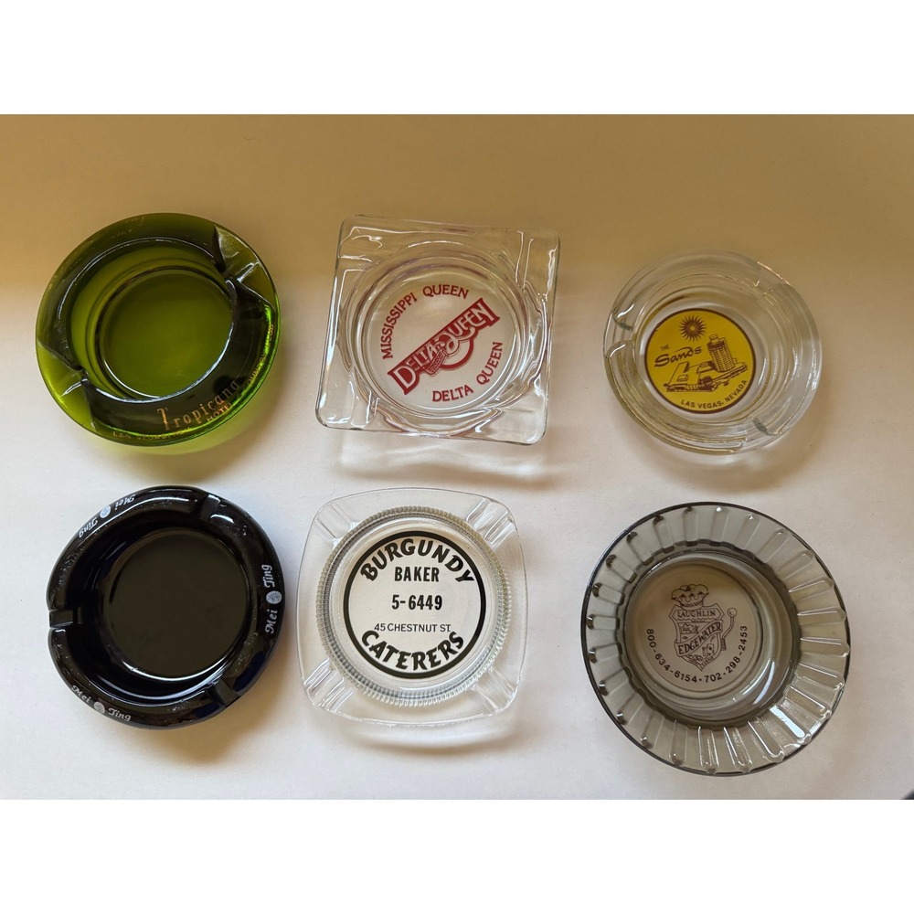 Vintage Advertising Ashtray Lot Las Vegas Sands Tropicana Delta Queen 6 Pieces